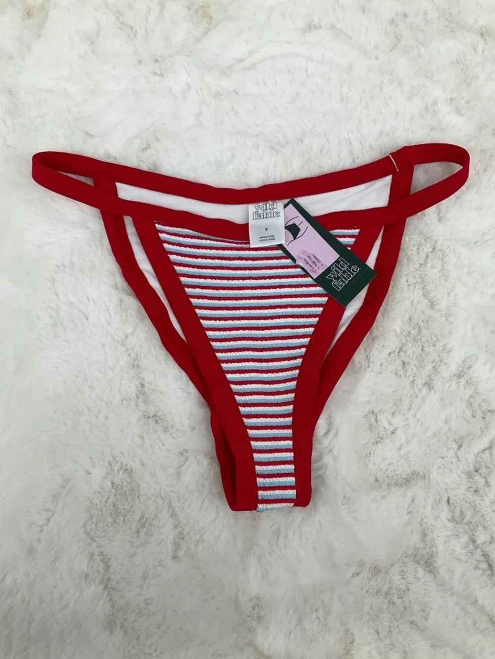 Wild Fable SMALL Red Striped Bikini Bottom Low Rise High Leg Cheeky NEW